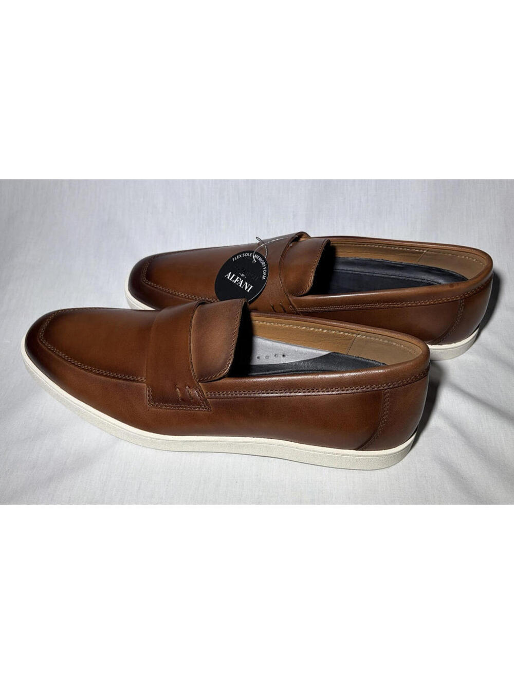 Alfani Callumm Men’s Brown Leather Slip-On Loafer Square Toe Memory Foam 10.5M